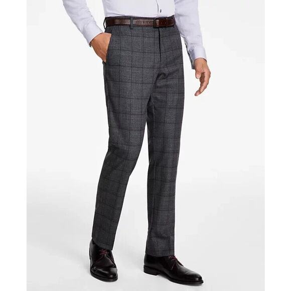 Tommy Hilfiger Men's Grey/Burgundy Plaid Stretch TH Flex Dress Pants Size 31x32